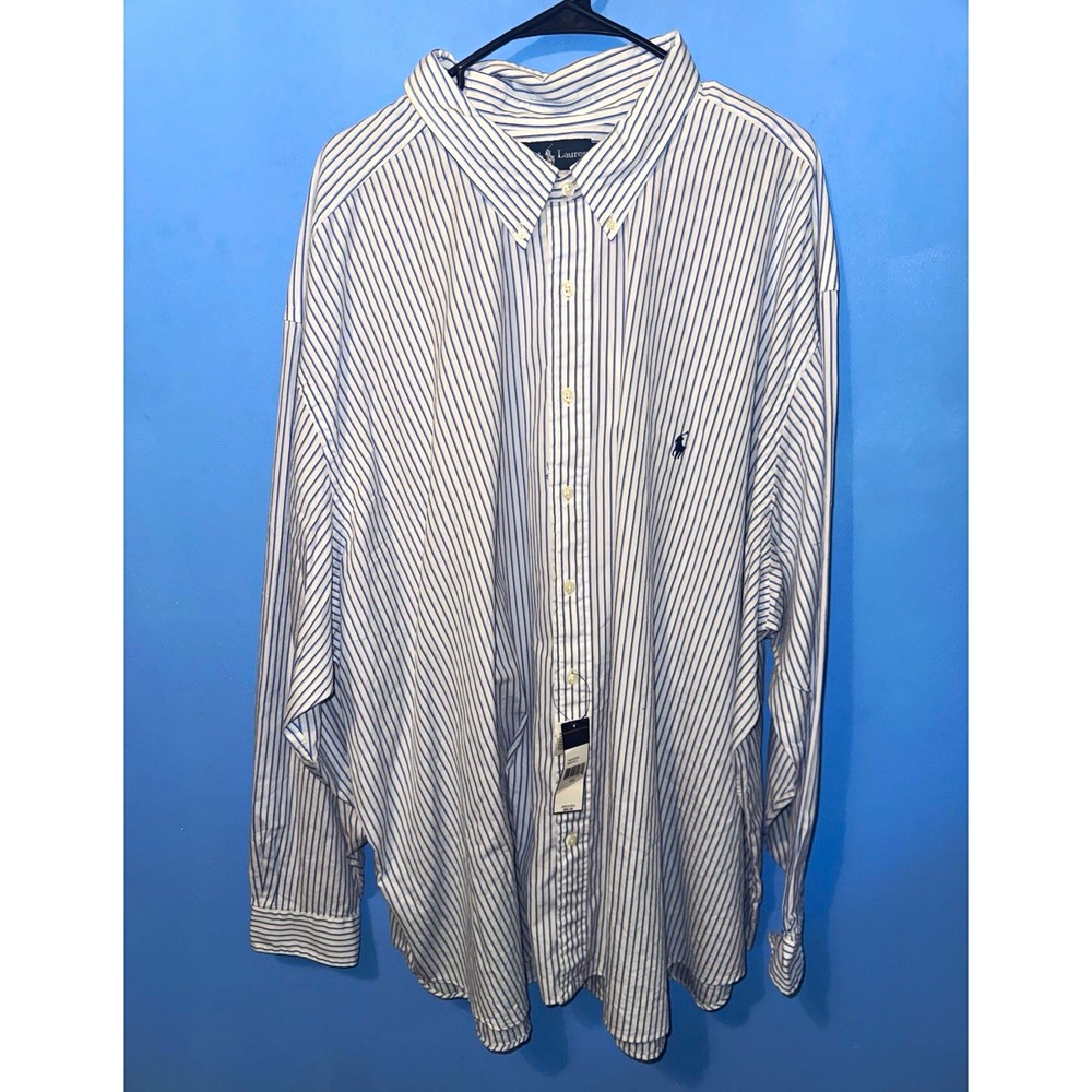 Ralph Lauren Classic Fit 5XB Big & Tall Blue/White Stripe Button-Down Shirt